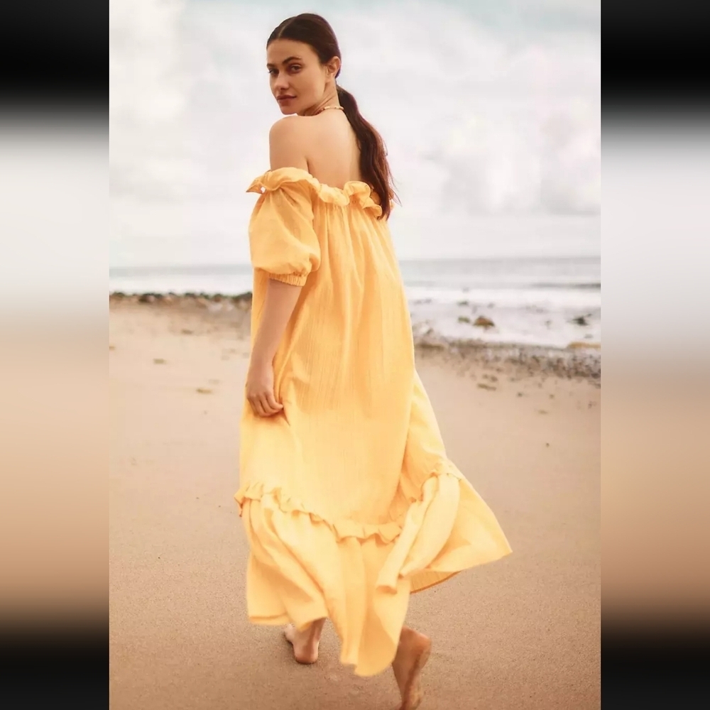 Anthropologie  off shoulder Gauzy maxi dress
